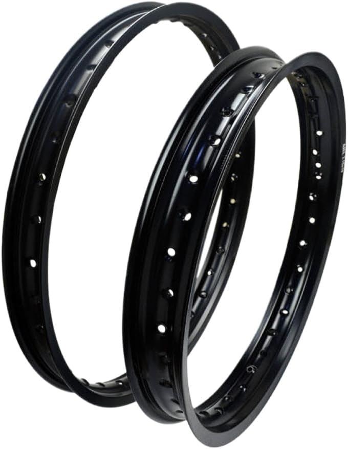 6061 Aluminum Motorcycle Front and Rear Rims Set - 2.15x19 Front, 1.60x21 Rear, 36 Spoke Holes, Black Finish