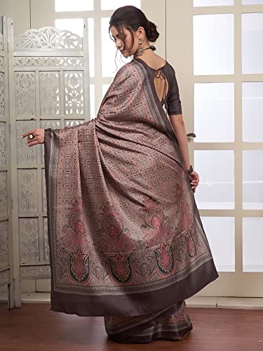 Image of AKHILAM Women's Digital Print Pashmina Silk Bagh Saree With Unstitched Blouse Piece (KSMRP1001 Parent)