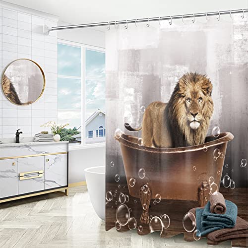 Aquar Lion Shower Curtain For Bathroom, Cute Animal Lion Print Bath Curtains With 12 Hooks, Animal Shower Curtains For Bathtub Decor, Waterproof Washable Fabric Shower Curtain, 72 X 72 Inch #TOP2