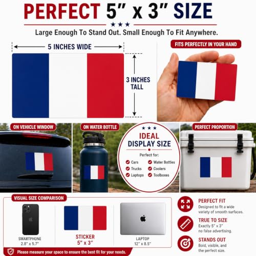 Image of France Vinyl Flag Stickers, Car Decals, Waterproof Indoor Outdoor, Laptop Stickers, Car Bumper, French Flag, 5 x 3 Inches, Set of 3
