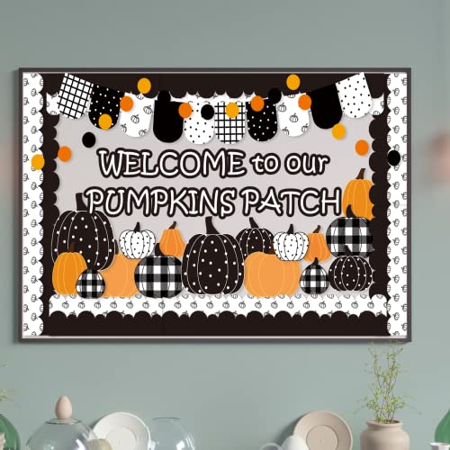 NBjiuyin 74 Pcs Black White Autumn Bulletin Board Decoration Set Stylish Pumpkin Farm Bulletin Cutouts Cute Pumpkin Border Trim Decals with Glue Point Dots for School Classroom Home Teacher Supplies - Thumbnail 7