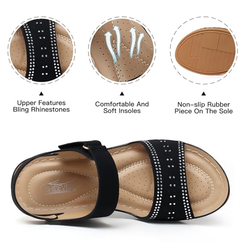 SHIBEVER Wedge Sandals For Women Low: Dressy Summer Sandal - Comfortable Rhinestone Sandals2