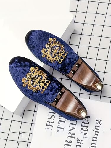 Santimon Men's Velvet Loafers Embroidered Slip-On Dress Shoes Luxury Smoking Slippers3