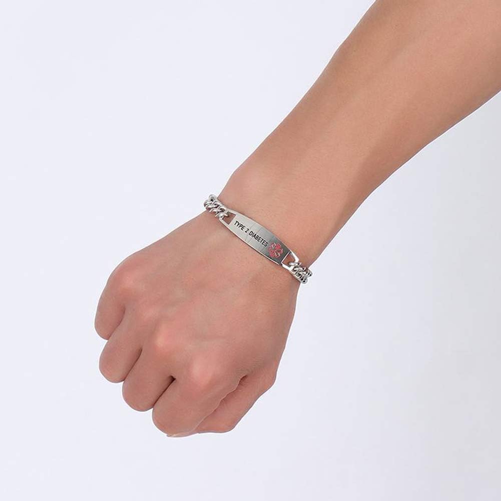 TTVOVO Medical Alert ID Bracelet for Men and Women Stainless Steel SOS Emergency Medical Bracelets Link Chain Bracelet Personalized ID Identification Doctors Jewelry Gifts, 8.7Inches, Type 2 Diabetes - Image 5
