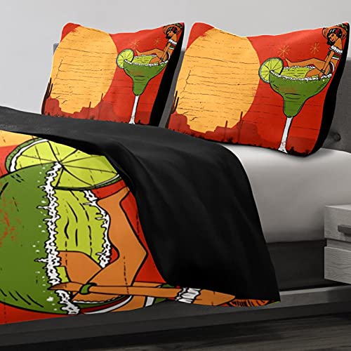 Duvet Covers Set King Mexican Girl In Cocktail - Soft And Breathable Microfiber Comforter Bedding Set With Zipper Closure For Kids Women Men, 1 Duvet Cover 2 Pillowcase #TOP4