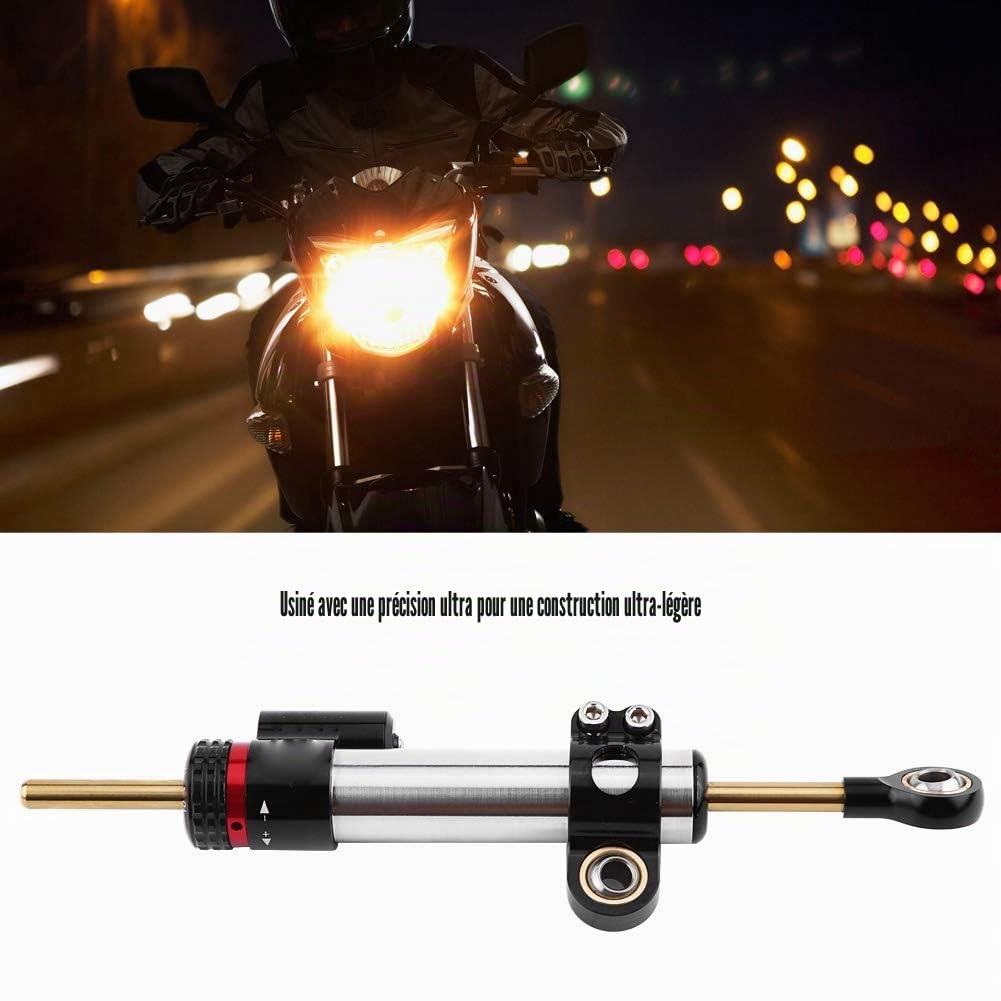 Qiilu Amortisseur de Direction, CNC Aluminium Stabilisateur d'Amortisseur de Direction de Moto Universel pour MT10 MT 07 MT09(Court)
