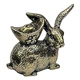 Lapin en laiton : la figurine de lapin en laiton utilisée pour la décoration de bureau ou la décoration de micro-aménagement paysager de jardin, ornements de lièvre