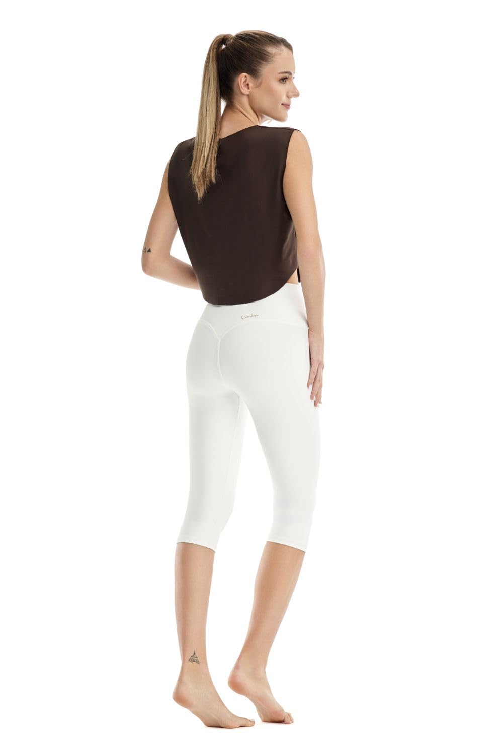 WINSHAPE Damskie legginsy Winshape Functional Comfort ¾-Tights Hwl217c "high waist" z aplikacją w kształcie litery V i ściągaczem Core-Band