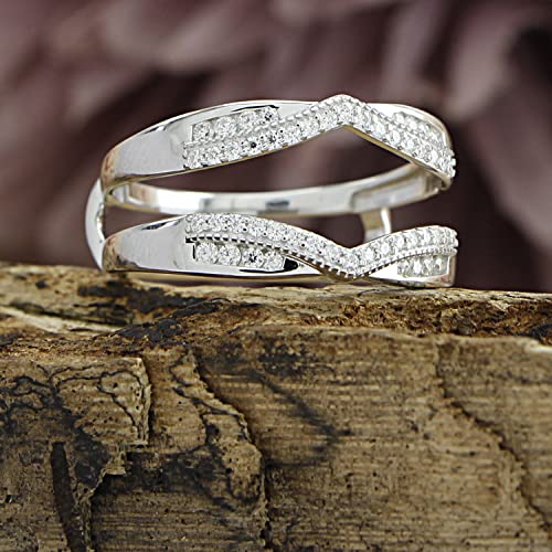 Savearth Diamonds 1/3 Ct T.w Round Cut Lab Created Moissanite Diamond Wedding Band Enhancer Guard Double Chevron Ring In 14K White Gold Over Sterling Silver (D Color,Vvs1 Clarity 0.33 Cttw)-7 #TOP4