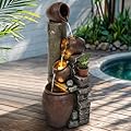 Autodaya 40" H Overszied Outdoor/Indoor Water Fountain with LED Lights and Pump, Cascading Pitchers Farmhouse Garden Fountain Waterfall for Patio, Porch, or Yard