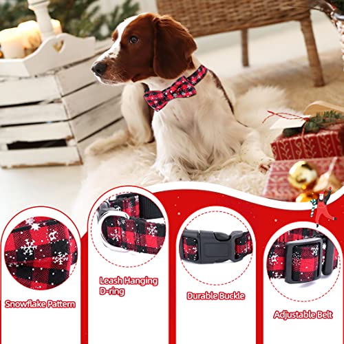 Weihnachten Halsband Hund Katze, Halsbänder mit Fliege Weihnachts Kariertes Kostüm Hundehalsband Abnehmbar Schleife, Rot Verstellbare Halsband Geschenk für Klein Mittlere Groß Hunde Katzen Welpen (S)