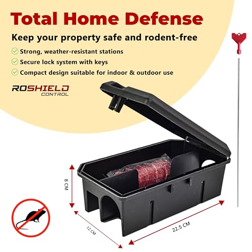 ROSHIELD - 2X PRE-BAITED Anti Rat Solution Kit | Pre Bait Box Rat Trap | indoor/Outdoor Fast & Safe Infestation Control | Rat Poisoning Super Strength | Rat Poisoning | READY -TO USE, 2 Pack - 3
