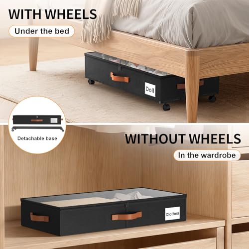 Image of Under Bed Storage Containers with Wheels Large Underbed Shoes Blankets Clothes Toy Storage Drawers for College Dorms Bedrooms Nursery Rooms Organization (Black 2 Pack, 6.6in height(30.3 inchx15.7 inchx6.6 inch))