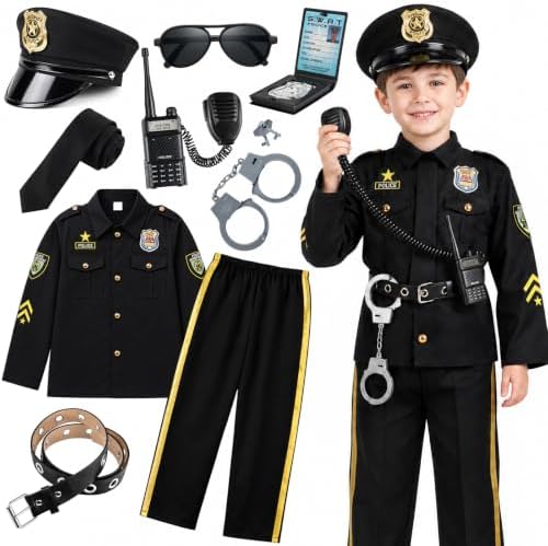 Halloween Police Costume for Kids Boys, Officer Cop Costume Set |...