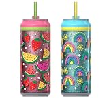 COOL GEAR Can 2-Pack 16 OZ | Pop Can Style, Double Wall Insulated, Straw Included, Fun Drink Cup for Everyone, Travel-Friendly