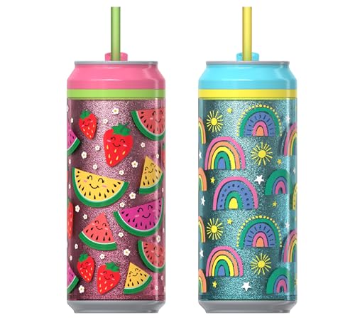 COOL GEAR Can 2-Pack 16 OZ | Pop Can Style, Double Wall Insulated, Straw Included, Fun Drink Cup for Everyone, Travel-Friendly