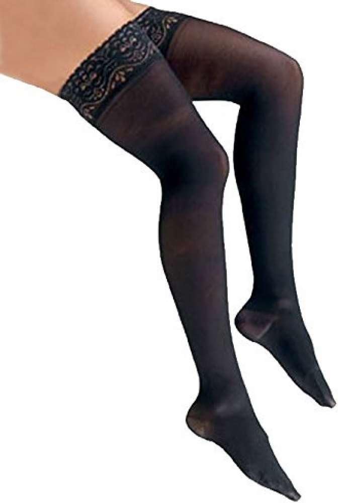 Activa 20-30 mmHg Soft Fit Thigh High with Lace Top Socks, Black, Small