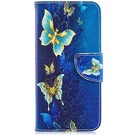 Huawei Y6 2019 Case, Huawei Y6 Pro 2019 Cover, PU Leather Flip Wallet Case with Magnetic Stand Card Holder ID Slot Money Pouch Folio TPU Bumper Protective Phone Case for Huawei Y6 2019 Blue Butterfly Cover
