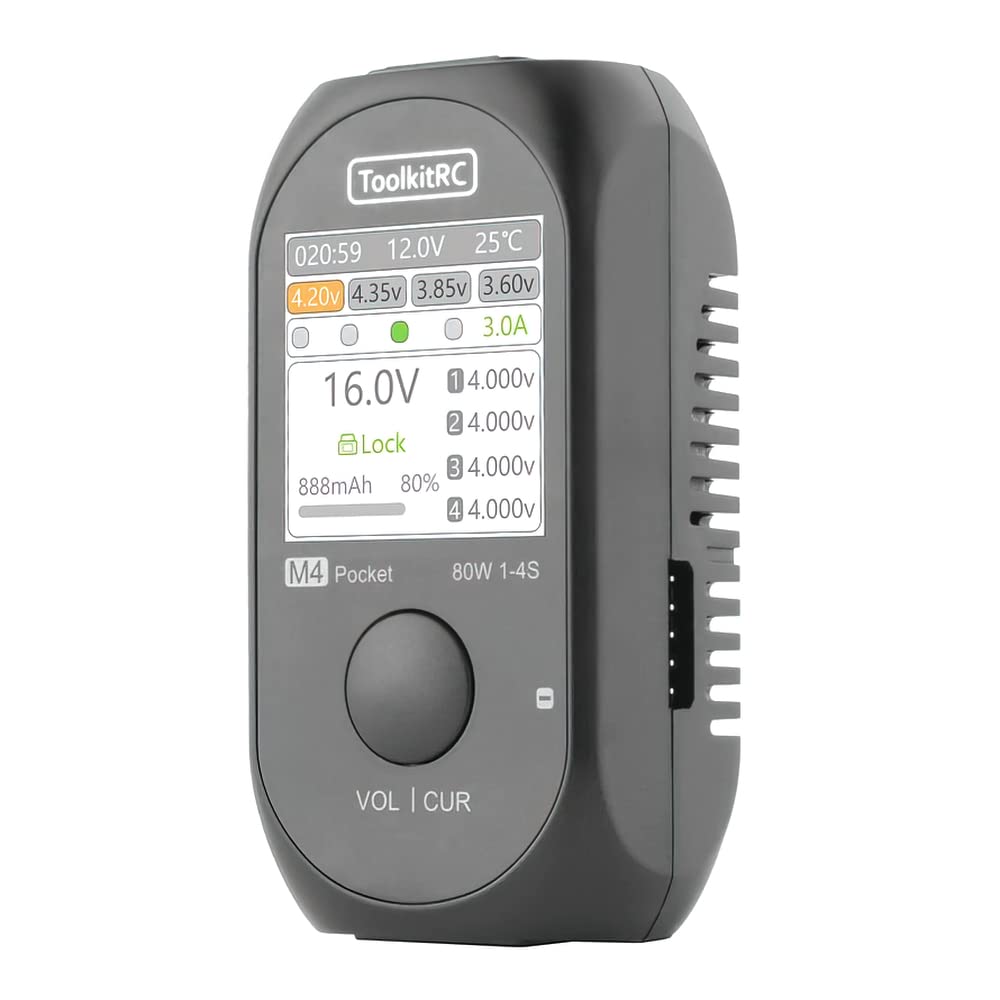 ToolkitRC M4 Pocket 80W 5A 1-4S Compact Balance Charger w/ Built-in USB-C Input/Output
