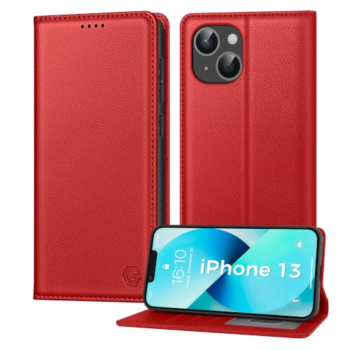 Kirnntca Handyhülle für iPhone 13 Hülle, Kartenfach Premium PU Leder Klapphülle Schutzhülle, Standfunktion Tasche Flip Case für iPhone 13 - Red
