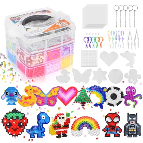 Fuse Beads Kit for Kids: 10000PC Melty Beads Set 5MM Iron Melting Beads Craft Kit with 8 Pegboards 5 Ironing Paper and Accessories Arts and Crafts Set Toys Gifts for Boys Girls Christmas Birthday