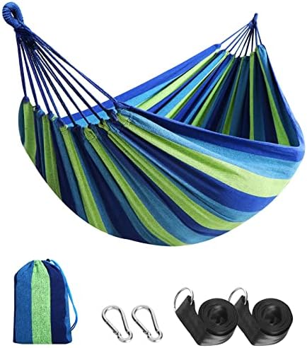 Anyoo Outdoor Cotton Fabric Hammock, Comfortable Portable Camping Hammock with Tree Straps and Carrying Bag, Perfect for Patio Balcony Yard Garden, Load Capacity Up to 450 Lbs