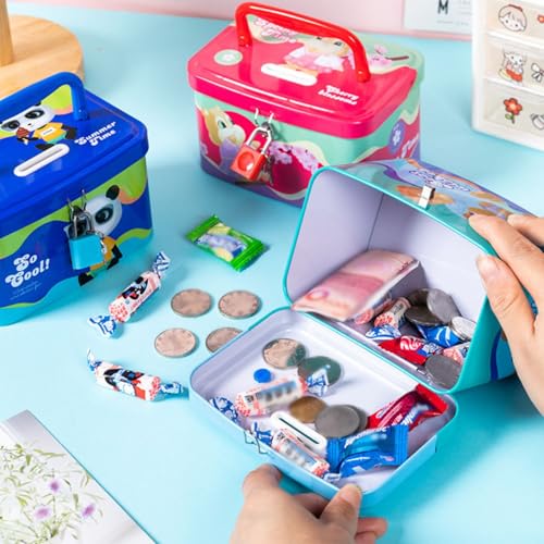 Image of FunBlast Money Saving Tin Coin Bank with Handle, Lock and Key, Piggy Bank for Kids, Gullak for Kid, Birthday Return for Boys & Girls, Money Bank, Coin Box (B-Multicolor)