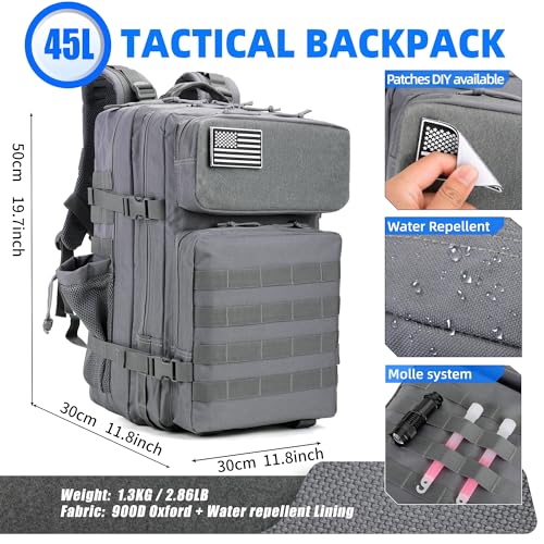 Image of gracedon Tactical Backpack for Men 3 Day Rucksacks for Trekking Camping (grey)
