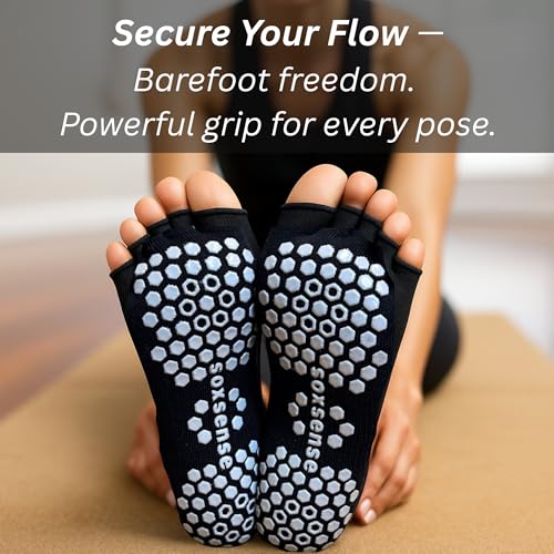Soxsense Toeless Grip Socks for Pilates & Yoga, Open Toe Non Slip Socks with Cushion for Barre, Dance, Workout 2Pairs4