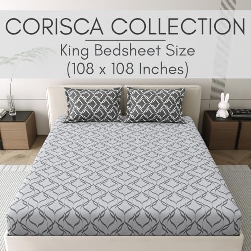 Image of Mafatlal 186 Tc Corsica King Size Cotton Bedding | 274 X 274 Cm | Summer Sweat-Absorbing Mancham Chadar for Breathable Sleep Comfort | Set with 2 Pillow Covers | Grey Shingles