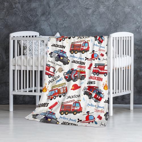 Image of Personalized Fire Trucks Firefighter Custom Baby Blanket Gifts for Boys Girls Super Soft Blanket Swaddle Newborn Cozy Receiving Blanket Stroller Throw 40x30 in for Puppy