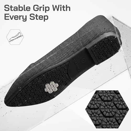 Image of Women Flats Non Slip Work Shoes,Slip-On Pointed Toe Knit Ballet