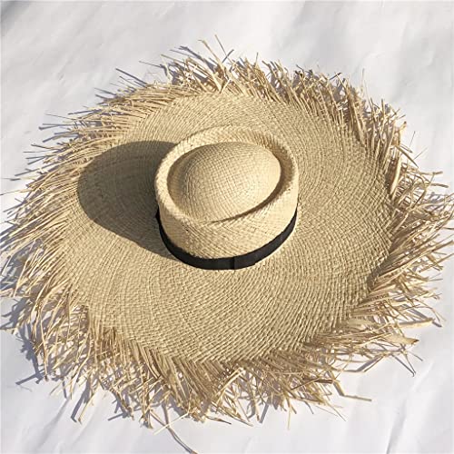 Chapeau de plage en raphia femme grand bord capeline paille souple