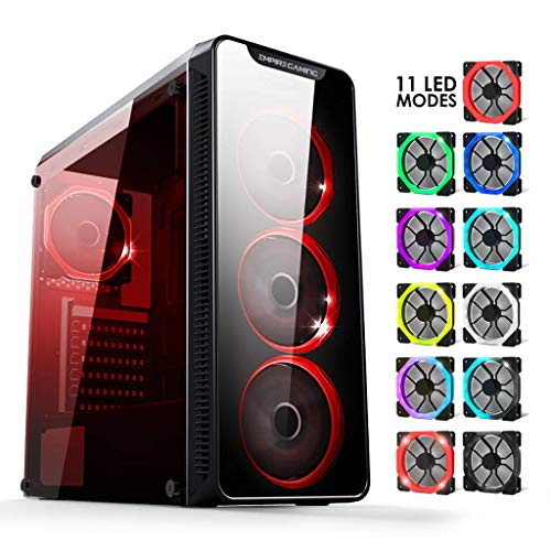 EMPIRE GAMING Warmachine - Gamer-PC-Gehäuse – Mittelgroßer Gehäuseturm ATX - 4 geräuschlose Lüfter - LED-RGB-Dual-Ring: Rückbeleuchtung mit 11 Modi - Front und Seite aus vorgespanntem Glas
