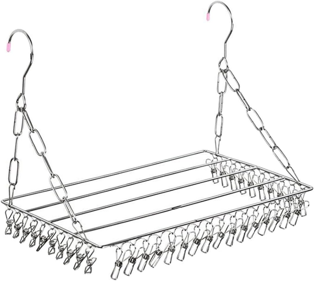 Stainless Steel Multifunctional Pants Hanger and Socks Drying Rack with Clips, 36-arm Windproof Balcony Clothes Drying Rack for Home Laundry Organization