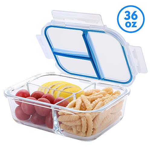 Glass Meal Prep Containers 3 Compartments TIME4DEALS 1 Pack 36 Oz Upgraded Glass