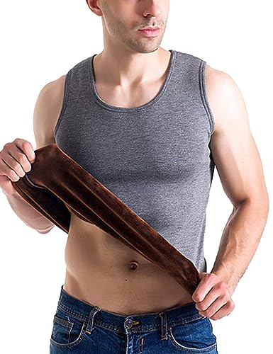 Flygo Mens Cotton Winter Warm Thermal Tank Top Fleece Lined Underwear Sleeveless Vest