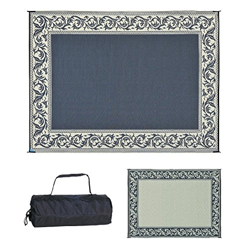 Ming's Mark RA1 Stylish Camping Reversible Classical Patio Mat - 9' x 12', Black/Beige