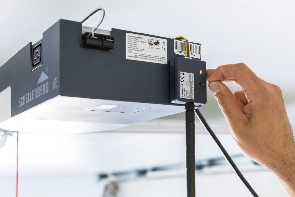Schellenberg 60991 Apricancello smart PLUS apriporta universale per garage da smartphone con alimentazione esterna e LED, Antracite