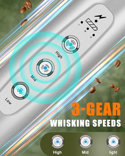 Image of YUSWKO Rechargeable Milk Frother for Coffee, Handheld Drink Mixer with 3 Heads 3 Speeds, Ideal Coffee Frother Wand for Travel - Silver