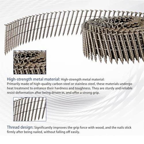Image of waltyotur 1200 Count Stainless Steel Coil Roofing Ring Shank Siding Nails 15-Degree Collated Wire Coil 1-1 /4 Inch, 0.09 Inch Ring Shank, Small Cap Coil Stud Siding Nails