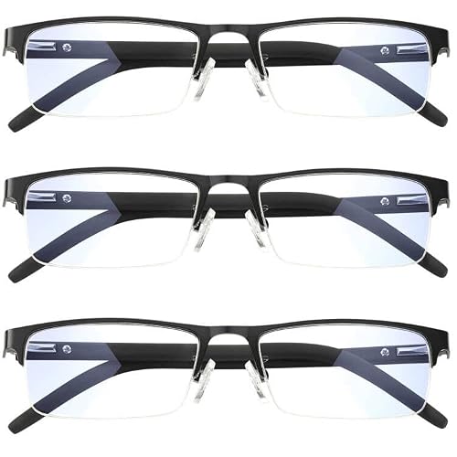 Anourney 3-Pack Reading Glasses For Men, Lightweight Metal Half Frame Blue Light Blocking Computer Readers, Filter Uv Ray/Computer Glare With Spring Hinge Eyeglasses(3Pcs Black,+1.25) #TOP26