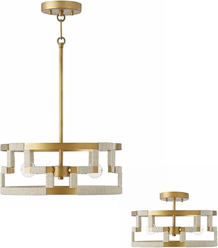 Miniatura 5 de Capital Lighting 241031NL Hala - Lámpara de techo convertible con tambor de yute natural blanqueado inspirado en llave griega, 3 luces, 180 vatios