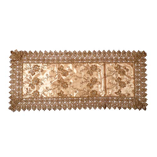 Image of MONKDECOR Attractive Zari Embridery Design Center /Dining Table Runner (Size-15x33 Inches) Golden