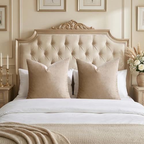 Image of GIGIZAZA Decorative Throw Pillow Covers 24 x 24,Sofa Cushion Tan Khaki Pillow Covers,Velvet Pillow Square Cushion Covers (Khaki, 24 x 24- Set of 2)