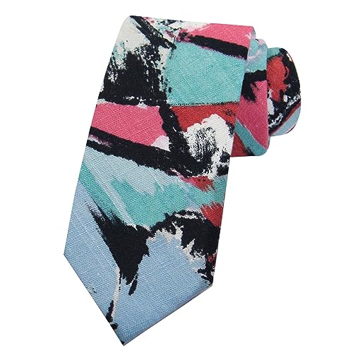 Image of Mantieqingway Men Skinny Tie Cotton Floral Necktie for Wedding Groomsmen Tie
