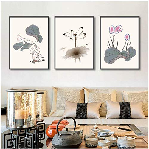Toile peinture murale fleurs de lotus affiche retro salon premium 50x70