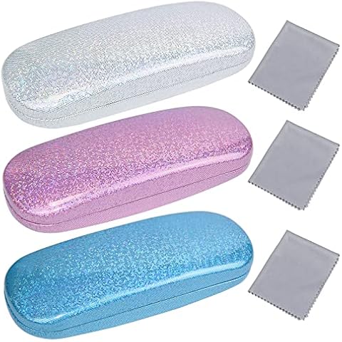 auroray 3 Piece Eyeglass Case Hard Shell,Protective Glasses Case with 3 Piece Cleaning Cloth Reading Glasses Case for Women,Men,Unisex (Blue,pink, white) Cover