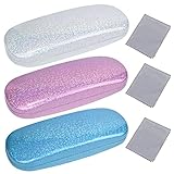 aurorayer 3 Stück Brillenetui Hardcase, Tragbar Brillentasche, Kratzfeste Brillenbox Damen mit Putztuch für Brillenaufbewahrung (Rosa, Blau, Weiß)