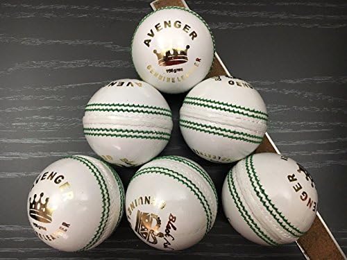 BLACK ASH AVENGER PACK OF 6 WHITE CRICKET LEATHER BALLS 156 GRAMS